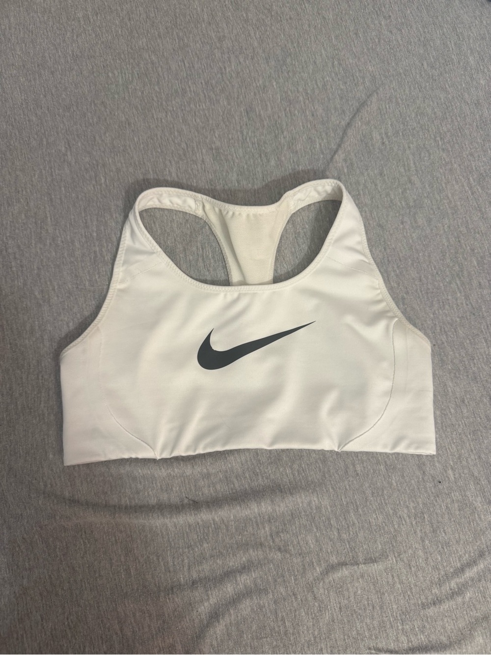 Nike White Racerback Sports Bra with Black Swoosh